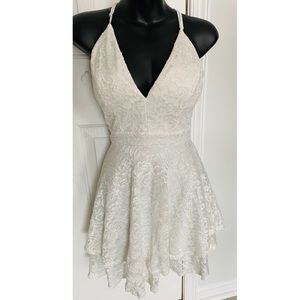 Short White Sparkle Sequin Lace Dress Formal